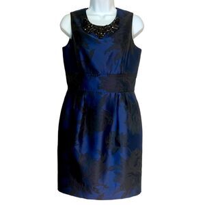 Eliza J Blue Black Floral Sleeveless Rhinestone Neck Cocktail Evening Dress sz 6
